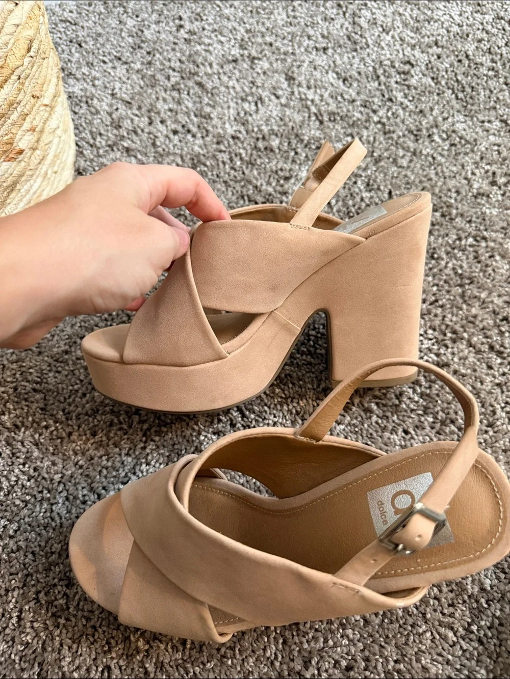 DV by Dolce Vita Tan Crisscross Platform Wedge Sandals